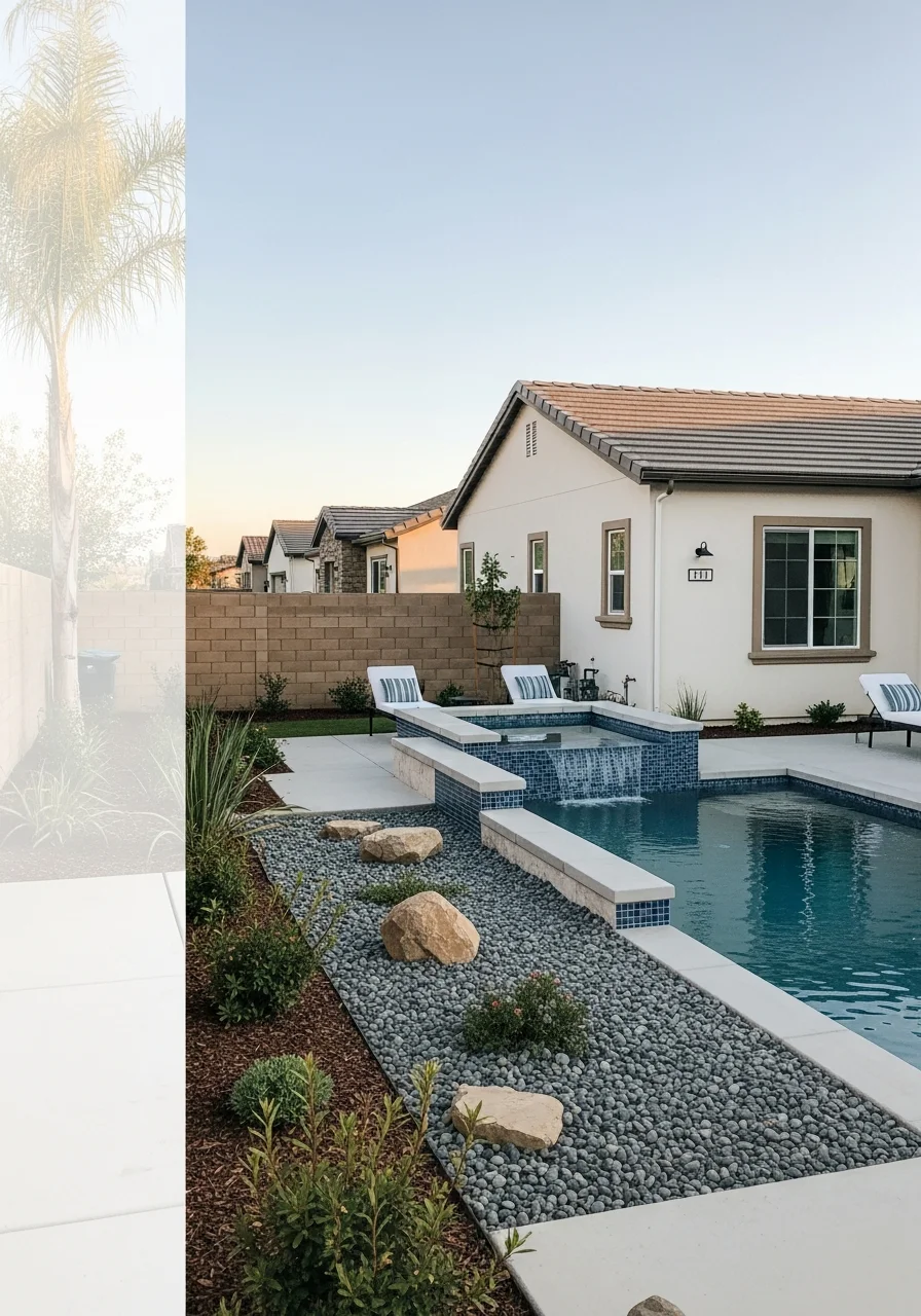 Detail view of Fontana home exterior showing modern construction quality.