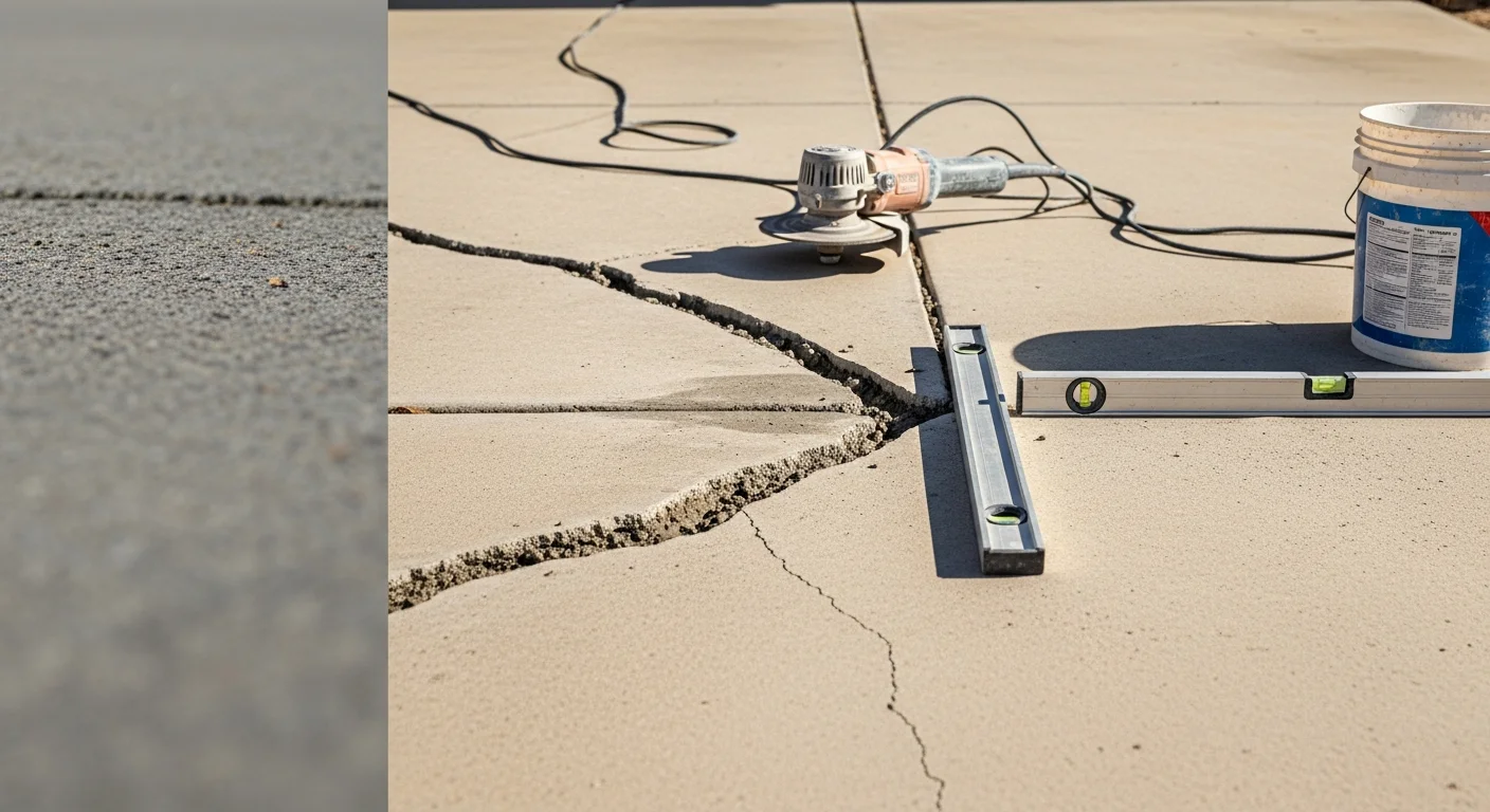 Repaired concrete driveway at a Rialto, CA residential property showing a smooth, crack-free surface after concrete repair work. Close view of filled and sealed expansion joints on a pool deck in Rialto with restored surface texture.