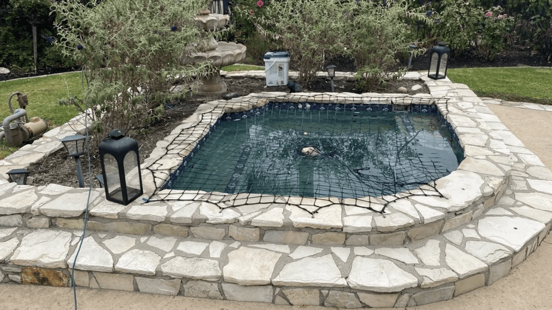 Close-up view of a residential pool waterline in Rialto, CA showing clean, scale-free tile after professional calcium removal service. The tile surface is clear and even, with no white mineral crust along the waterline.